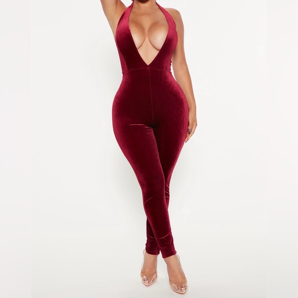 Elegant Burgundy Halter Jumpsuit